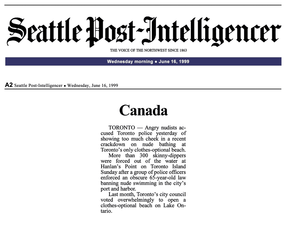 Seattle [Wash.] Post-Intelligencer 1999-06-16 Police harass swim